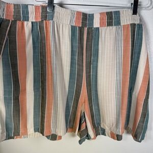 Striped Elastic-Waist Women’s Shorts — Cream, Coral & Teal